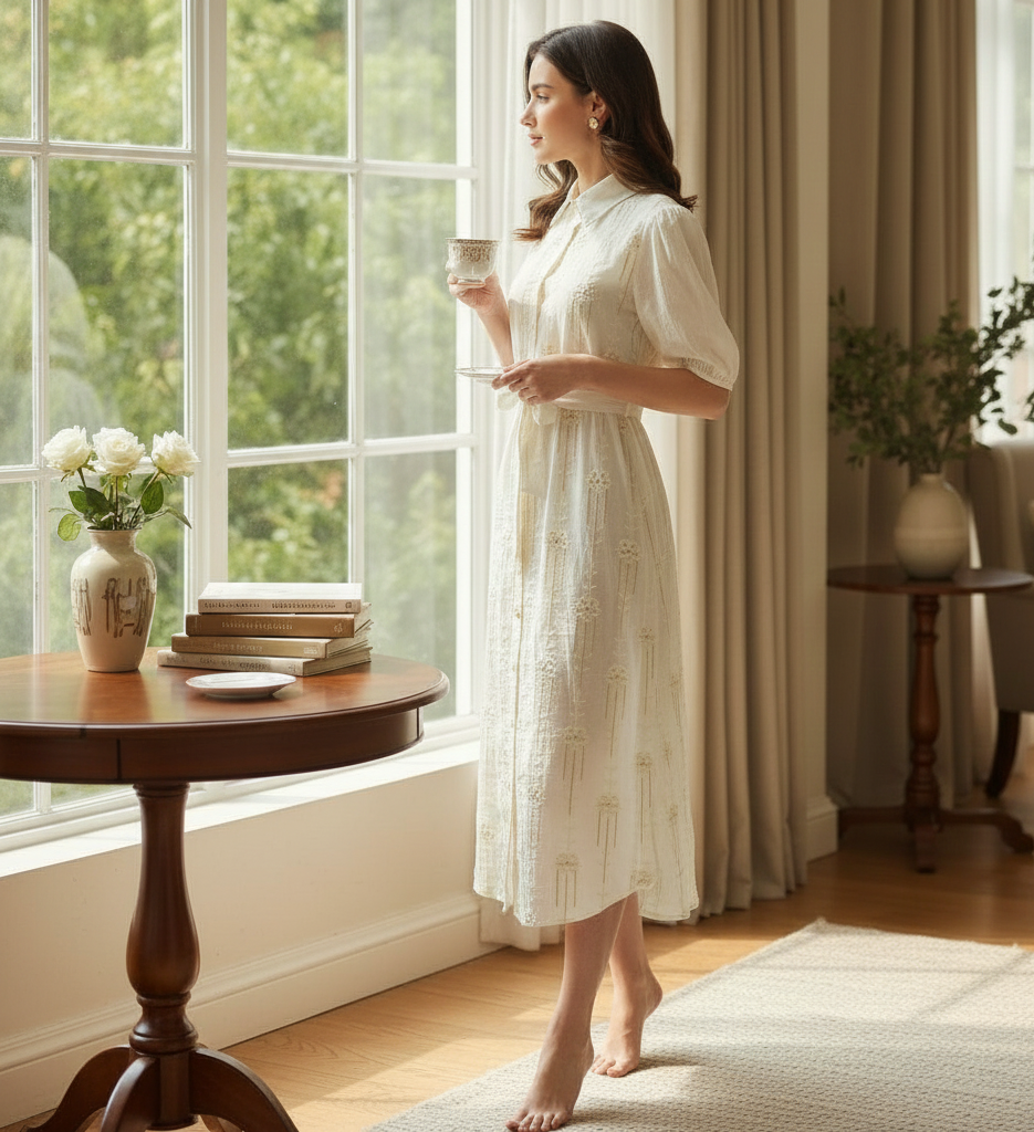 Long Dress Embroidery Flower Printed