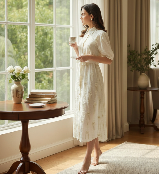 Long Dress Embroidery Flower Printed